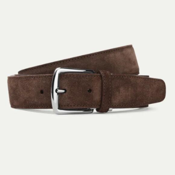 Aurelien Other - Aurelien Men's Chocolate Suede Leather Gun Metal Buckle Belt Made in Italy - NWT